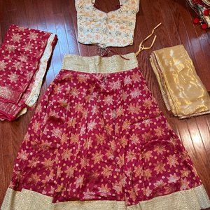 Multi-style Red and Gold Floral Lengha